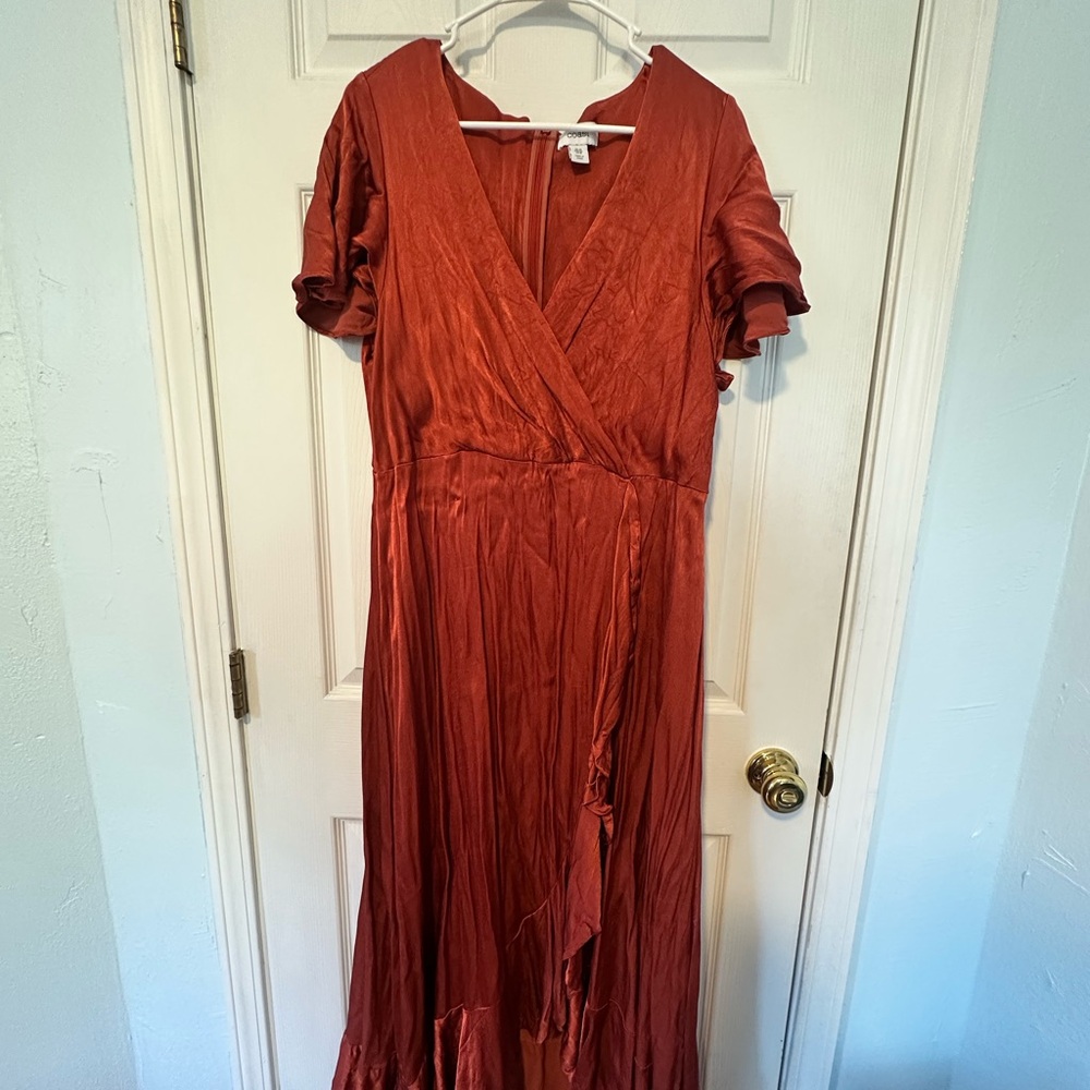 Women's Wrap Midi Dress in Rust Red